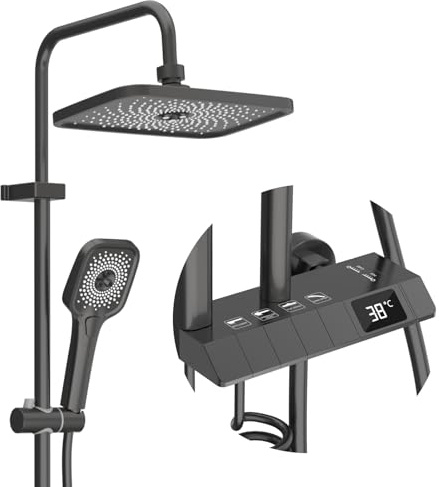 LADOKEE 4 in 1 Duscharmatur Komplettset, Höhenverstellbar 80-120cm, Grau