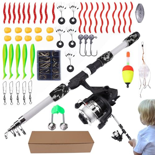 Conjunto de para niños - Kit de caña de Pescar para Principiantes | Set de caña para niños - para Exteriores Verano Playa Camping cumpleaños Vacaciones Familia Agua Dulce Agua Dulce