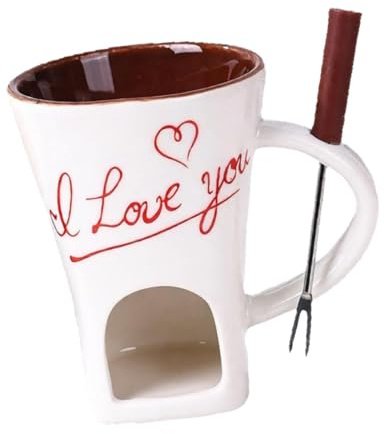Colcolo Mug à fondue au chocolat avec fourchette, chauffe-beurre, ensemble pour fondue portable et créative, mug à fondre le fromage individuel idéal pour un, Blanc