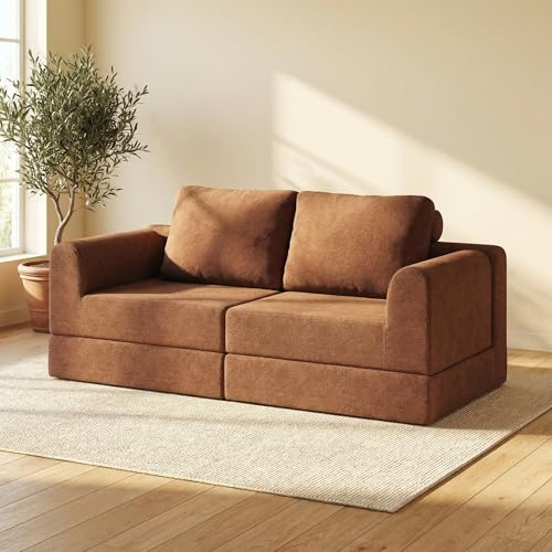 GRAVFORCE Schlafsofa Klappbar 160 cm Breit Bodensofa Bed mit Armlehnen und Kissen Compressed Sofa für Wohnzimmer Schlafzimmer (Braun)