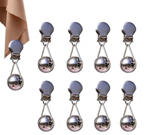 Tischdeckenbeschwerer für Draußen 8 Stück, 68g Edelstahl rutschfestem Clips(mit Silikon), Stabile Edelstahlkugeln Gewichte für Tischdecke, Tischtuchklammern für Outdoor Garten Picknicktisch Vorhänge