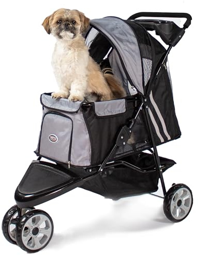 Hundebuggy Katzenbuggy - Innopet All Terrain Schwarz/Silber - Leichter 3 Rad Hundewagen - Räder pannensicher - Vorderad fixierbar Haustierwagen