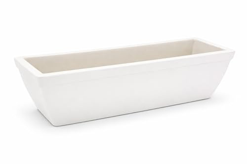 K&K Keramik Balkonkasten Blumenkasten Pflanzbox 58x20x18 cm aus robuster, witterungsbeständiger, frostfester Steinzeug Keramik (weiß)