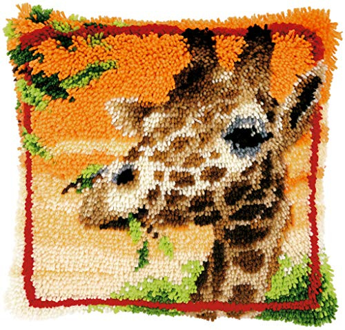 VERVACO Knüpfkissen Set Deko Kissenbezug Knüpfset für Anfänger Giraffe Basteln Erwachsene Kreativ DIY Handarbeit Kissen zum Selber Knüpfe 40 x 40 cm Latch Hook Kit Knüpfhaken Set Kissen