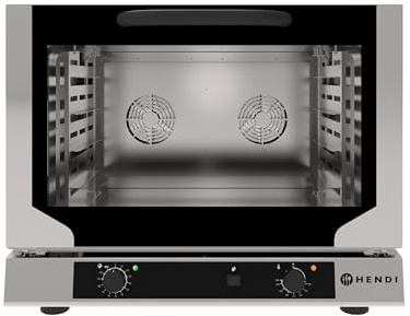 HENDI Heißluftofen mit Beschwadung, für 4x 600x400mm Bleche, 230V/3400W | Mit 2 Lüfter, Temperaturbereich: von 100° bis 260°C, Heißluft- mit Dampf-Backofen, 783x755x(H)634mm, Edelstahl