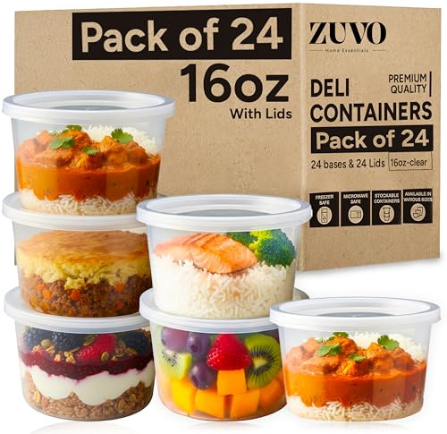 Zuvo 16oz Soup Containers with Leakproof Lids (Pack of 24) - Durable, Reusable Meal Prep and Takeaway Food Storage - Microwave and Freezer Safe