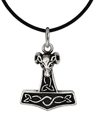 Clever Schmuck Set Silberner sehr kleiner Damen Anhänger 13 mm Mini Thors Hammer antik glänzend STERLING SILBER 925 mit Lederhalsband schwarz in Geschenkfaltbox