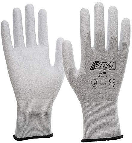 NITRAS ESD-Handschuhe, Schutzhandschuhe 6230 antistatisch, Touchscreen-Handschuhe - VPE 12 Paar, Größe:7