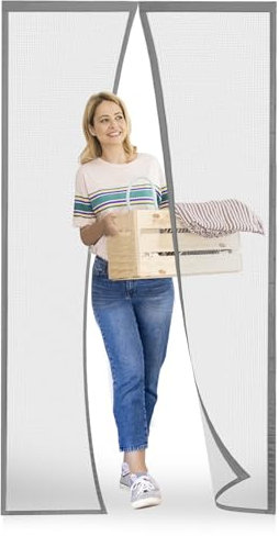 Magnet Fliegengitter Tür Insektenschutz,Der Magnetvorhang ist Ideal für die Balkontür,Kellertür Und Terrassentür,Kinderleichte Klebemontage Ohne Bohren,Silbergrau, 110 x 210 cm