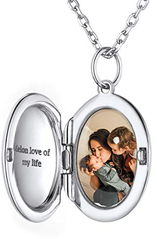 ChicSilver Collana Personalizzata Argento 925 con Foto Incisione, Ciondolo Portafoto Personalizzato Argento Lunga 45+5cm, Collana Tondo Ciondolo Personalizzato, Idee Regalo per Natale Anniversario