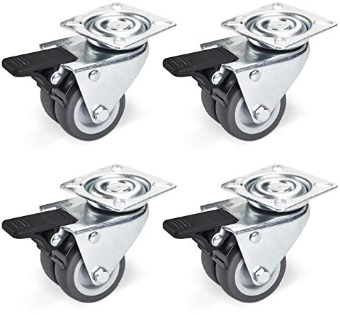 SOTECH 4er Set Doppel Lenkrolle mit Bremse 50 mm, Tragkraft 400 kg, nutzbar als Rollen für Möbel, Palettenmöbel oder als Transportrolle, Strandkorbrollen