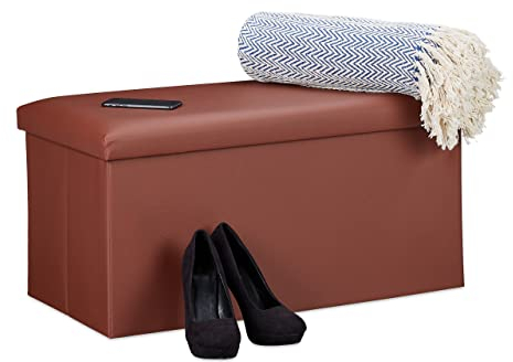 relaxdays Banc pour Rangement, Cuir synthétique, Pliable, rembourré, entrée, Chambre, HLP 37,5 x 76,5 x 38,5 cm, Marron
