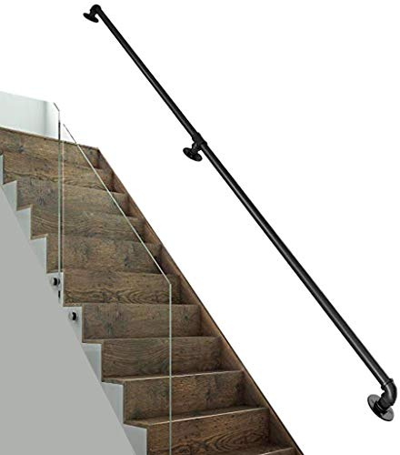 RTY-SC Moderne Main Courante pour Escalier Intérieur Extérieur Fer Forgé Balustrade Garde-Corps de Terrasse Fenetre Rampe de Pied Rambarde de Sécurité Support Poignée handicapées - Noir Metal