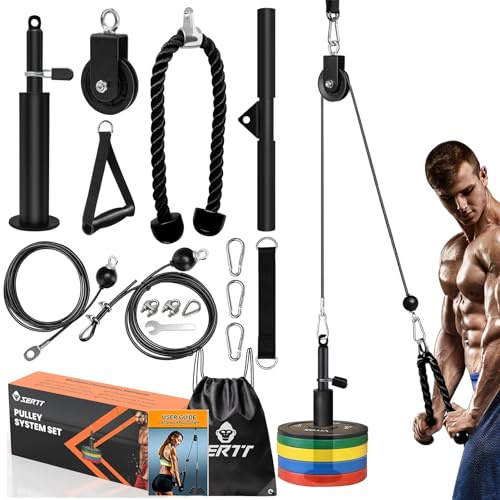 LAT and Lift Pulley System Gym, SERTT Upgraded DIY Fitness Pulley Cable Machine Attachment for Triceps Pull Downs, Biceps Curl, Forearm, Shoulder - Home Gym Exercise Pulley System Equipment