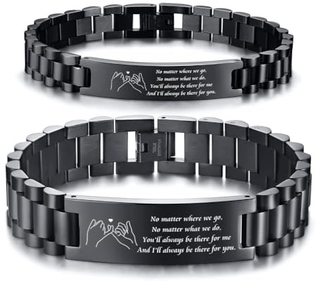 MEALGUET Pinky Promise His & Hers Stainless Steel Custom Love Quote Couple Link Bracelets Wristband for Lover Husband Wife Boyfriend Girlfriend,Valentine's Day Gift