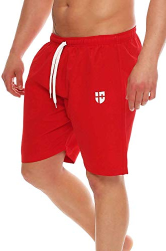 Gennadi Hoppe badshorts för män, långa badbyxor, strandshorts, boardshorts, Röd (röd), XXL