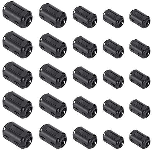 Ferritkerne Entstörfilter Ferritfilter 20 Stück Ferrite Ring Klappferrit Clip-On Rauschunterdrücker Kabel Clip für Kabel RFI, EMI, 3 mm, 5 mm, 7 mm, 9 mm, 13 mm Innendurchmesser, Schwarz