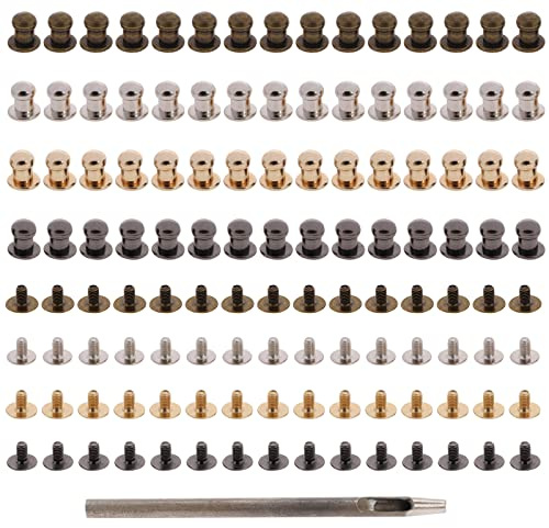 EMSea 120 Paar Ledernieten 5 mm Knopfnieten Rundkopf Schlitzschrauben Nagelnieten mit Locher für DIY Gürtel Brieftasche Jacke Reparatur Lederhandwerk Zubehör