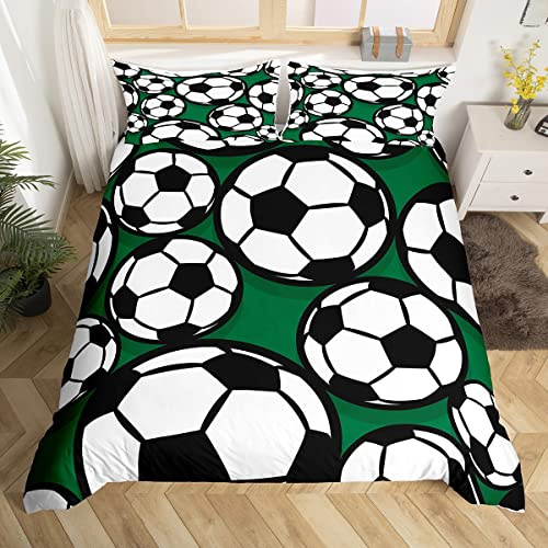 Loussiesd Funda de Edredón de Fútbol Verde, Juego de Ropa de Cama Deportivo para Niños y Niñas, Microfibra para Juegos Competitivos, Colcha de Fútbol Americano