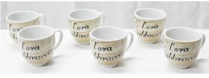 OISE ART STORE Trade Shop - Set 6 Pezzi Tazzine Tazze da caffè Ceramica Scritta L'ora Abbraccio Espresso Bar