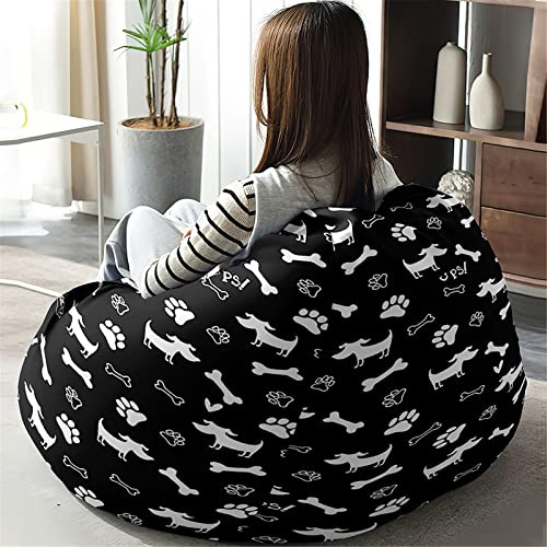 Treer Bean Bag Covers Without Filling, Cartoon Pattern Soft Cotton Linen Beanbag Chair Cover for Kids & Adult, Zipper Bean Bag Chair Sofa Cover - Stuffed Toys Storage (70x80cm,Dog Paw Print)