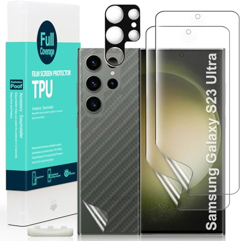 Ibywind Schutzfolie für Samsung Galaxy S23 Ultra 5G(6,8 Zoll),mit 2 Stück flexibler TPU-Folie,mit 1 Stück Metall-Kameraschutz[Fingerabdruckleser,keine Blasen]