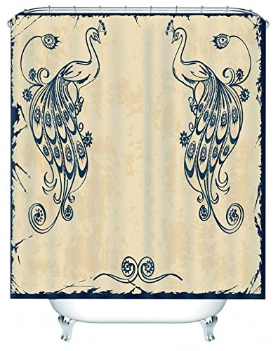 Stfery Shower Curtains Polyester, Badewanne Vorhang Waschbar Dunkelblau Zwei Phönix Duschvorhang 120x180 Bad Vorhang Badezimmer Deko