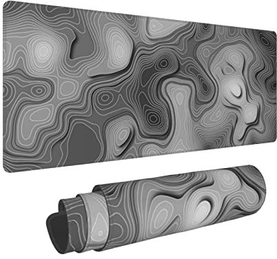 3D Topographic Map Mouse Pad Grey White Gaming Mouse Pad XL Mouse Pad Large Desk Pad Non-Slip Rubber Base Keyboard Mouse Mat with Stitched Edges for Home Office Work