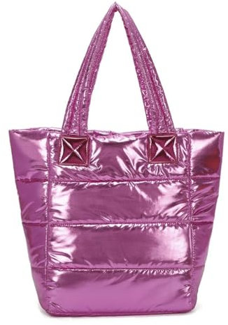 ITALYSHOP24 OBC XXL Damen Tasche Nylontasche Shopper Schultertasche Umhängetasche Beuteltasche Handtasche Weekender Reisetasche Shopping Bag Rosa V1