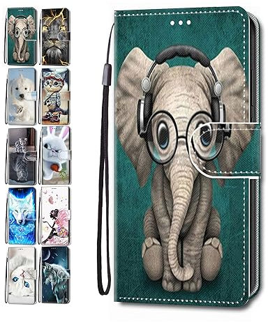Hülle für Huawei Mate 20 Pro Leder Tasche Flip Case Mädchen Jungs Muster Design Etui Schutzhülle Cover Handyhülle - Elefant