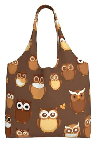 Einkaufstaschen mit braunen Cartoon-Eulen, Taschen für Damen, leichte und wiederverwendbare Einkaufstaschen, niedliche braune Cartoon-Eule,, Niedliche braune Eule aus Comic, Einheitsgröße