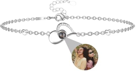 Liskanap Personalisiertes Foto Armband Mit Bild Projektion im Stein - 925 Sterling Silber 'Liebe Dich' in 100 Sprachen - Kreis Kugel Denkmal der Liebe Schmuckgeschenk für Damen