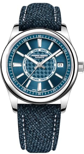 Pagani Design NH35 Montre automatique pour homme, mouvement mécanique, bracelet en cuir tressé tendance, acier inoxydable étanche à 100 m, Cuir bleu, Moderne
