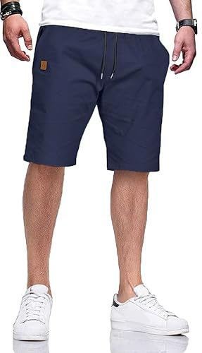 HCSS Mens Summer Cotton Casual Chino Sports Shorts Elastic Waist Pockets