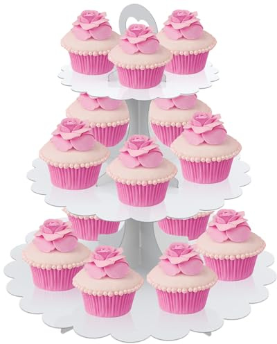 Humlindo Alzata per cupcake a 3 livelli, in cartone, per cupcake, dessert, feste, compleanni, matrimoni, baby shower, alzata per cupcake a più livelli (1 confezione)