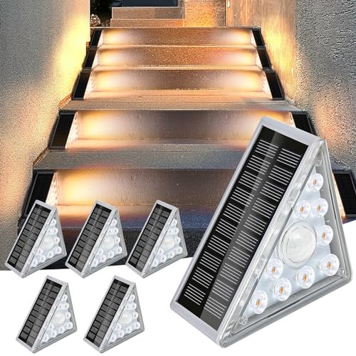 XLSBZ Solarlampen für Außen Garten,LED Gartenlampen mit Bewegungsmelder,IP68 Wasserdichte LED Solar Lampe Solarleuchten Garten Deko für Terrasse Garten Stufen Treppen (Warmweiß, 6 Stück)