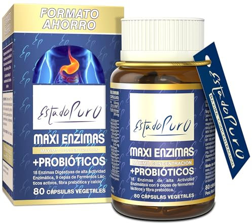 Enzimas Digestivas Estado Puro | 18 Enzimas Digestivas con Probióticos + Prebióticos | Mejora la digestión y la Absorción de Nutrientes | Sin Gluten | 80 Cápsulas Vegetales | TONGIL