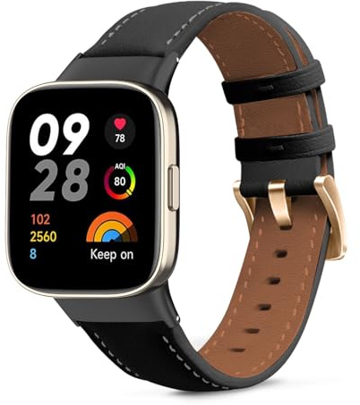 KeeFos Läderarmband kompatibelt med Xiaomi Redmi Watch 3, herr- och damläderarmband ersättningsband, klockarmband kompatibelt med Xiaomi Redmi Watch 3 – svart