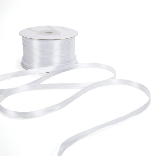 Nastro Doppio Raso 03mm X 100 Metri per Artigianato, Natale, Decorazioni, Adatto Per confezionare Regali, Feste di Compleanno, Matrimoni, Bomboniere (Bianco)