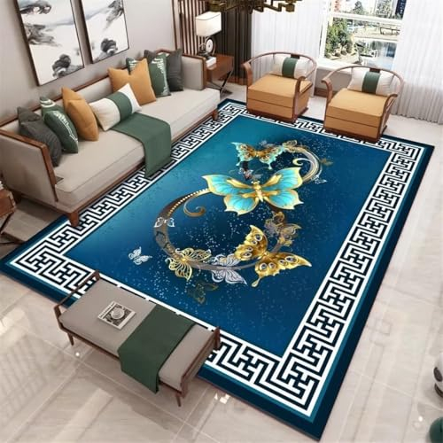 RUGMRZ Kleines Sofa Für Jugendzimmer Fleckerlteppich Blauer Teppich Schmetterling Dekoration Wohnzimmer Mitte Teppich waschbar Teppich Für Kinderzimmer 70X140CM