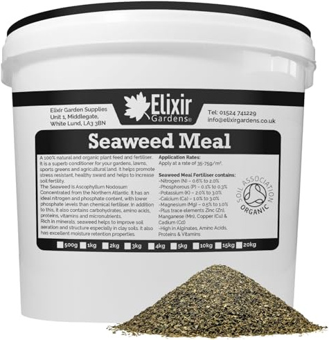 Elixir Gardens | Organic Seaweed Meal Fertiliser/Soil Improver | 500g - 25kg Available in a Bag or Tub | 1kg Tub
