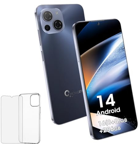 Telefono sbloccato, smartphone CWOWDEFU S18 Android 14 con schermo 2K da 6,58, 16 (8+8) GB di RAM + 256 GB di ROM, doppia SIM 4G, Octa-Core, riconoscimento facciale/impronte digitali/NFC/OTG/GPS