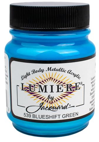 Jacquard Lumiere 2.25oz Fabric Paint Blueshift Green - Metallic Acrylic Paint for Fabric, Paper, Wood, Ceramic, Metal - Lightfast & Vibrant