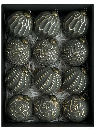 ZOUBAOQ Weihnachtsbaumkugel-Ornamente, 7,9 cm, Retro-Kunststoff-Kugeln, bruchsicher, antiker traditioneller Stil, Weihnachtsdekoration, 12 Stück