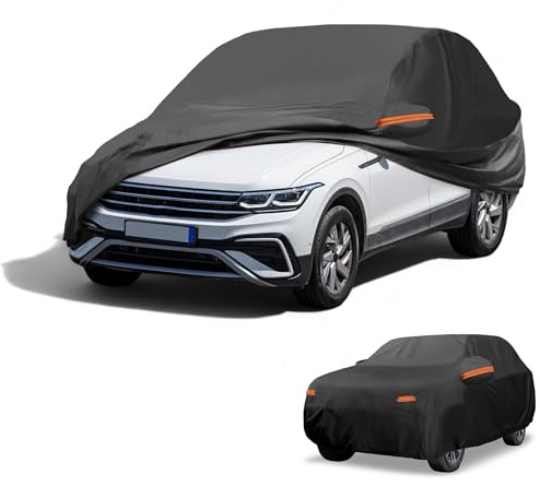 Partuto Waterproof Car Cover for Volkswagen Tiguan 190T-PU BK w/Zipper