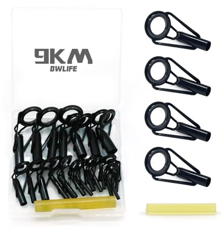 9KM DWLIFE Angelruten Spitze Auge Reparatur Kit 20 Größen mit Kunststoffbox | Angelrute Reparatur Kit Edelstahl Keramik Spitzenringe Angelzubehör, Angelrute Tipps Ersatz Kit für Süß- und Salzwasser