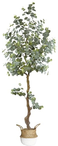 Lovaplants Artificial Eucalyptus Tree 6ft, Faux Plant with Basket, Fake Eucalyptus Trees with White Silver Dollar Leaves, Faux Potted Plants for Home Office Decor Indoor Outdoor