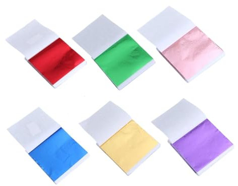 STOBOK 300stücke Gold Papier Folie Blattgold-imitat Glänzendes Folienpapier Für Nägel Gemälde Statuen Wand Und Möbeldekoration Grün Rot Lila Blau Und Rosa
