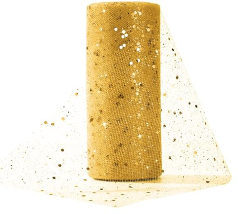 Tüllrolle 15cm * 25Yards Tüll Spule Glitter Tutu Band Pailletten Rolle Für Blumen Hochzeit Tutu Rock Geschenk Verpackung Handwerk Gold