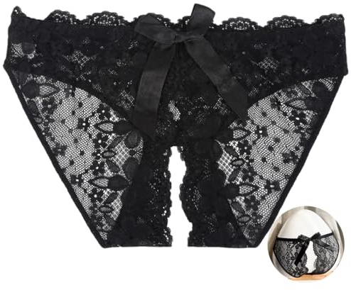 Gliterra Slip Ouvert für Frauen, Reizwäsche für Sex Damen Unten Offen, Tanga Sexy, Dessous für Frau, Erotische Unterwäsche Im Schritt Offen(Schwarz-L)